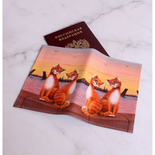 Обложка для паспорта 02-006-221 "Коты на фоне Дворцового моста"