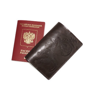 Обложка для паспорта кожаная Оп-62 Коричневый, Птица